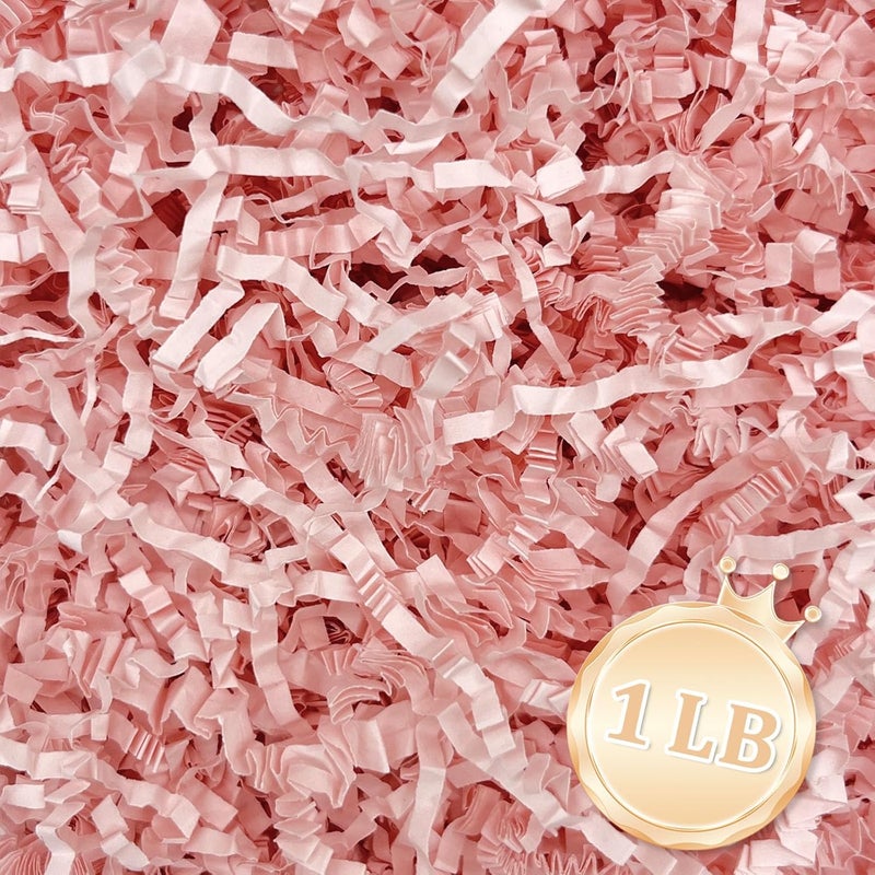 Zankubom 1 LB Light Pink Crinkle Cut Paper Shred Filler Great for Gift Wrapping, Light Pink Basket Fillers, Birthday, Gift Wrapping, Anniversary, Halloween Valentine's Day Christmas Party Decor Filling Supplies - Image 1
